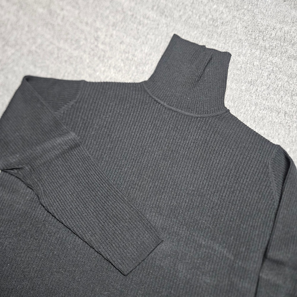 Lord & Taylor Turtleneck Sweater Womens L Black Extra Fine Merino Wool Ribbed